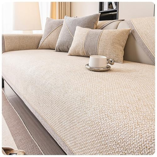 FYFWPA Sofa Überzug Vintage Sofabezug Weiche: rutschfest Sofaschoner Gewebte Baumwolle und Leinen 1/2/3/4 Sitzer Couch Überzug Sofaüberwürfe für U Form L Form Sektionssofa(Beige,70 * 180cm)