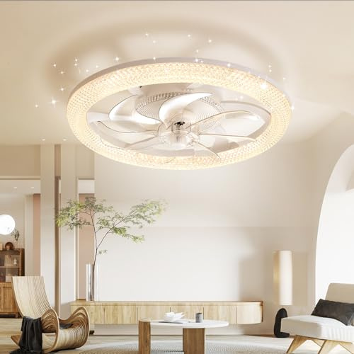 Sararoom 48CM Ventilatore da Soffitto con Luce e telecomando, 70W Plafoniera LED con Ventilatore, Dimmerabile Lampada da soffitto, 3 Colori,6 Velocità/Reversibili,Memoria per Soggiorno,Camera da Letto
