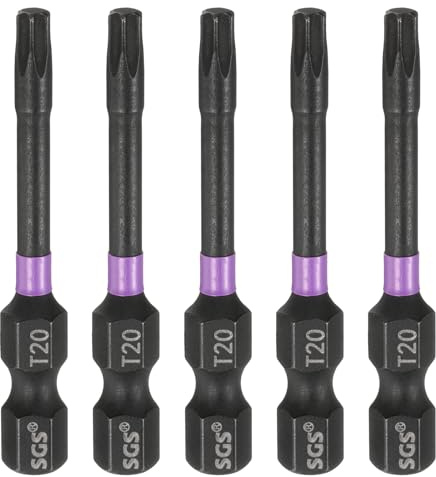 sourcing map 5 punte per cacciavite Torx T20 da 1/4, codolo esagonale, lunghezza 5,1 cm, magnetiche, senza foro