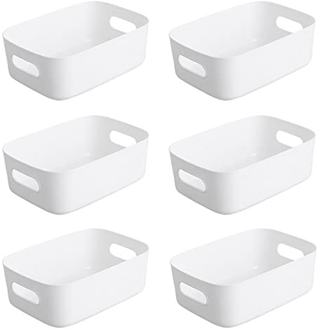 Torytoe Aufbewahrungsbox aus Kunststoff, 6er Set Aufbewahrungskörbe Organizerbox mit Griffen Aufbewahrungskiste Schrank Organizer für Bad, Küche, Büro, Wohnzimmer, Ordnungsboxen 30.5x20.2x12cm, weiß