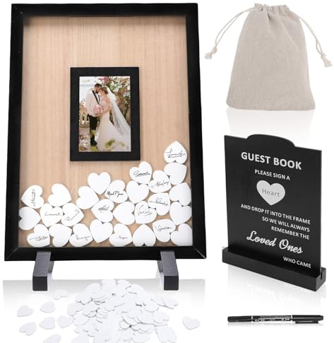 Gugxiom Libro degli ospiti per matrimoni alternativo, libri per ospiti in legno con 90 cuori, libri per ospiti alternativa al matrimonio baby shower festa di compleanno di anniversario