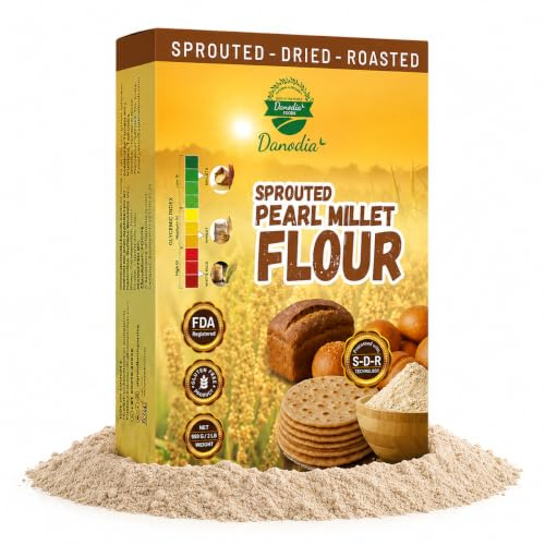 Danodia Foods Farina di Miglio Perlato Germogliato 950 g / 2 lb, Sprouted Pearl Millet Flour, Farina di Millet Essiccata e Tostata, Senza Glutine, per Chapati, Pane, Pancake, Porridge