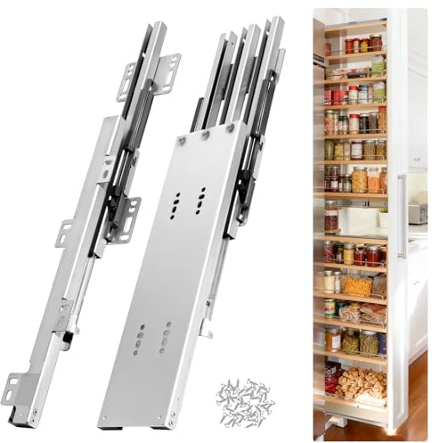 HBL' 22 Inch Pantry Drawer Slides for Tall Cabinets – Dual Top & Bottom Pull-Out Pantry Slides, Soft Close, 120 LBS Heavy-Duty, Silver