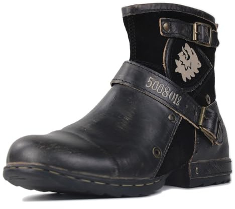 osstone Motorcykelstövlar herr retro cowboy ridskor för män fotled vinter casual boot OS-5008-1-BP-DE-R, Retro svart, 48.5 EU