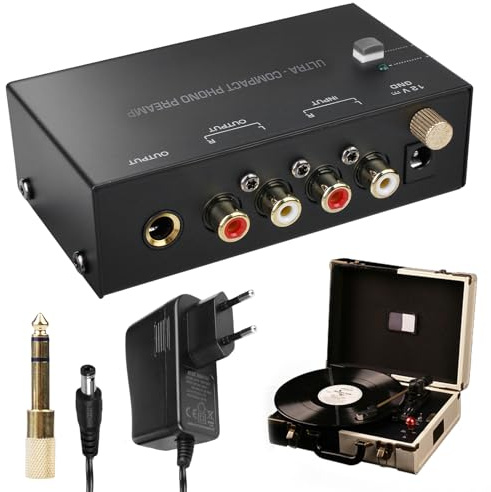 Phono-Vorverstärker, Phono Vorverstärker Plattenspieler, Phono Plattenspieler Vorverstärker Mit Dc 12v-Adapter, Kompakter Player Plattenspieler Frontverstärker Mit Rca-Eingang, Rca-Ausgang, Eu-Stecker