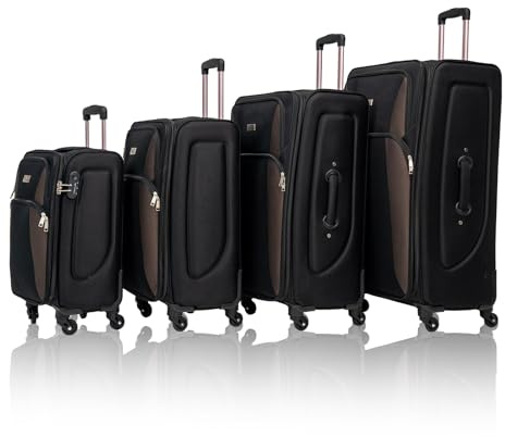 GOAWGO 4-Piece Luggage Set (20/24/28/32) with Lock | Expandable Carry-On Softshell Suitcase | Softside Lightweight Travel Suitcase Set with Spinner Wheels and Front Pocket (Black)