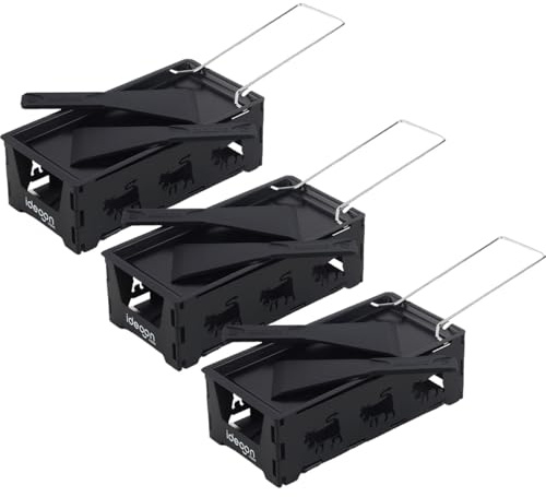 ideoon 3er-Set Faltbares Raclette-Teelicht für 1-2 Personen, Raclette Set ohne Strom inkl. Teelichtern und Schaber, Metall mit originell ausgestanzten Kühen, antihaftbeschichtet