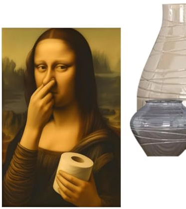 Giwoatln Mona Lisa Badezimmer Wandkunst, 30x40cm Lustiges Badezimmer Poster | Mona Lisa Hält Ihre Nase“ Toilettenhumor Lustiges Poster Schlechter Geruch Ironische Wanddeko Für Toilette, Gäste WC