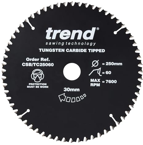 Trend Wood PTFE Circular Saw Blade 250mm 60T 30mm Bore, 3mm Kerf | PTFE Coated TCT Blade For Clean Wood Cutting, With 60 Teeth, 3mm Kerf And 30mm Bore, CSB/TC25060