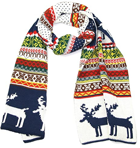 Winterschal für Herren und Damen - Rentier-Schneeflocken Weihnachtsschal | Weihnachtliches Muster mit Rentier und Schneeflocke, Weich und Warm, Ideal als Geschenk zu Weihnachten