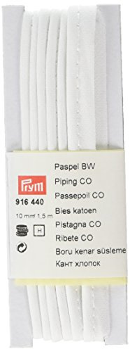 Prym White 10mm Pure Cotton Piping Trim with Tape for Sewing (1.5mtr), 100%, 12 x 4.5 x 1.5 cm
