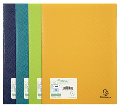 Exacompta 885570E Premium Sichtmappe Forever aus Recycling Kunststoff DIN A4 mit 50 Klarsichthüllen, 100 Sichten, 1 Stück Zufallsfarbe, Aktenhülle, Prospekthülle