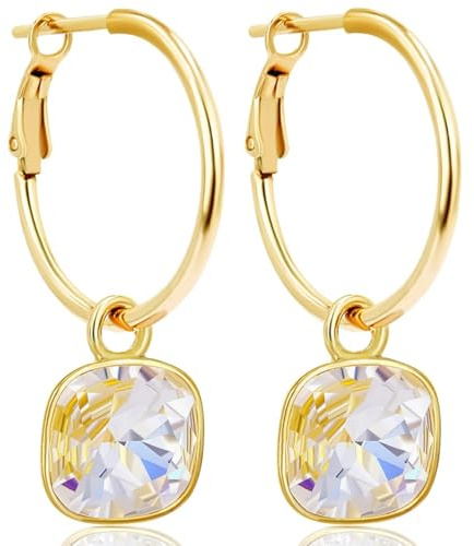 Gold Creolen Charm Anhänger Markenkristalle Ohrringe 925 Sterling NOBEL SCHMUCK