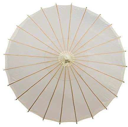 Quasimoon PaperLanternStore.com 32 Inch Beige/Ivory Parasol Umbrella, Premium Nylon with Elegant Handle