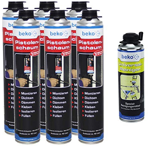 6 x beko Pistolenschaum Polyurethanschaum 750 ml inkl. Universalreinger 500ml