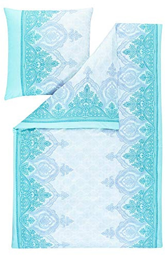 ESTELLA Biancheria da letto Paloma | Aqua | 155 x 220 + 80 x 80 cm | leggero batista di cotone makò | Biancheria da letto estiva delicata sulla pelle | Lavabile in asciugatrice | 100% cotone