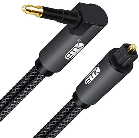 EMK Digital Sound Toslink to Mini Toslink Cable 3.5 SPDIF Optical Cable [Not a 3.5mm Aux] Optical Audio Cable (Angle Black, 3M)