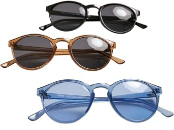 Urban Classics Unisex solglasögon 3-pack solglasögon cypress, glasögon multipack med UV 400 skydd för män och kvinnor med runda glas, Svart + brun + blå, one size