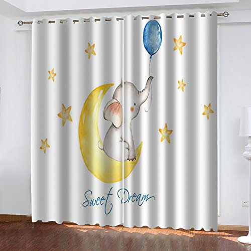YUANSH Kinder Gardinen Kinderzimmer Junge Mädchen Blickdicht Karikaturtier Elefant 140X160Cm 2Er Set Verdunkelungsvorhang Thermovorhang Hitzeschutz Vorhänge Wohnzimmer Schlafzimmer Vorhänge Mit Ösen