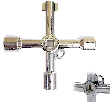 4 Wege Multifunktionsschlüssel, Universal Vierkantschlüssel, Multifunktionale Cross Key, Universal-Schlüssel für Wasser, Elektrische Wasser Gas Meter Box (Silber)