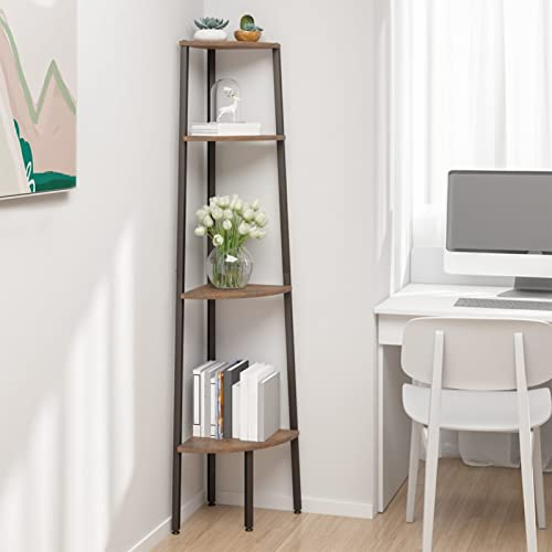 Tidyard Eckschrank mit 4 Ablagen Kommode Anrichte Beistellschrank Mehrzweckschrank Schrank Regal Vitrine Dunkelbraun und Schwarz 45,5x31,5x150 cm