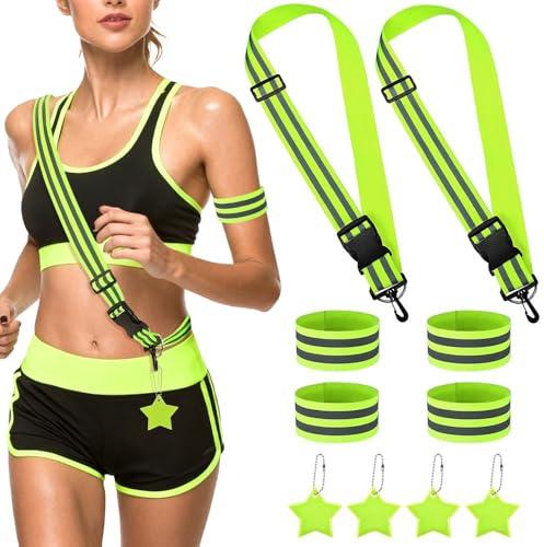 YANSYUN Reflektoren Kleidung Set Beinhaltet 2 Reflektor Gürtel mit Verstellbaren und 4 Reflektorband und 4 Reflektor Anhänger für Kinder & Erwachsene & Hundewandern & Outdoor Sports