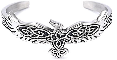 DFWY Herren Wikinger Krähe Armreif – Nordischer Keltischer Rabe Verstellbarer Edelstahl Armreif – Vintage Heidnischer Piraten Tier Amulett Armband Schmuck