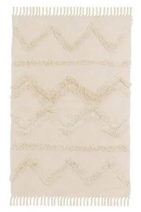 Alfombra de flecos con rombos beige en algodón y poliéster de 120x180 cm
