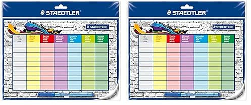 STAEDTLER Stundenplan Lumocolor, selbsthaftend und wiederverwendbar, trocken abwischbar, inklusive Lumocolor correctable und Stiftklemme, 641 SP2 (Packung mit 2)