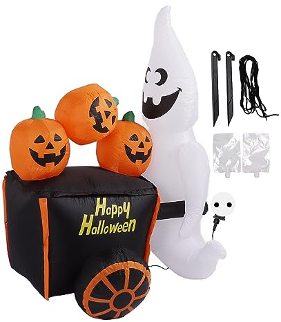 Mumusuki 6 FT Halloween Aufblasbarer Geister-Kürbiswagen mit Eingebautem LED-Licht, Aufblasbar, für Halloween-Partys, Drinnen und Draußen, Hof, Garten, Rasendekorationen (EU-Stecker