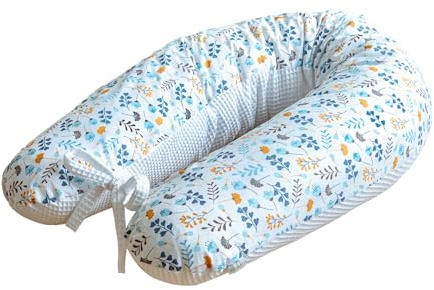 LOOLAY schwangerschaftskissen 170cm – Stillkissen und Lagerungskissen für Schwangere – 100% Öko-Tex Baumwolle – Ergonomisches Körperkissen mit Waschbarem Bezug (Weiß Waffel/Turkis-Gelb Wiese)