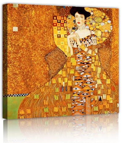 TOANGWALL Gustav Klimt Leinwanddrucke Porträt von Adele Bloch-Bauer Wandbilder Berühmte Gemälde Kunstwerke Bilder für Wohnzimmer Wohnkultur 75x75cm Innenrahmen