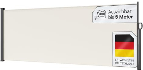 STEELSØN Zirella Seitenmarkise 160x500 cm – Windschutz ausziehbar – Sichtschutz Terrasse/Garten/Balkon – Außen Rollo Beige Blickdicht – Sonnenschutz mit Wandhalterung – Wandmarkise aus Aluminium