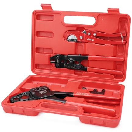 iCrimp ICP-1234AH Kit d'outils de sertissage PEX pour bagues à sertir en cuivre de 1,27 cm et 1,9 cm, avec pince à sertir PEX double taille, outil de retrait PEX et coupe-tuyau PEX, conforme à la