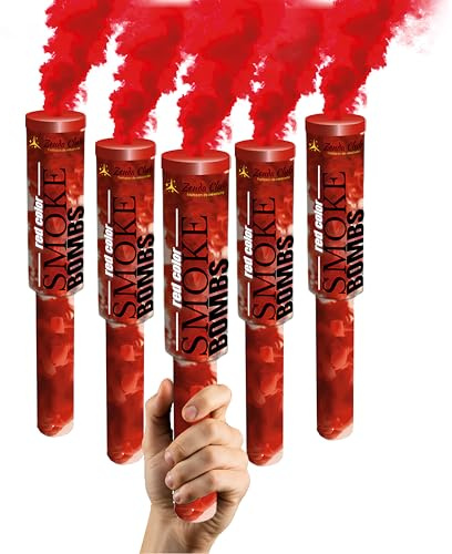 Lot de 5 Fumigènes à Main Rouges – Déclenchement à Goupille, Durée 60 Secondes, Couleurs Vibrantes - Fumigène Couleur - à Tenir en Main – Catégorie F1 - Zenda Club® – Livraison Gratuite 48H