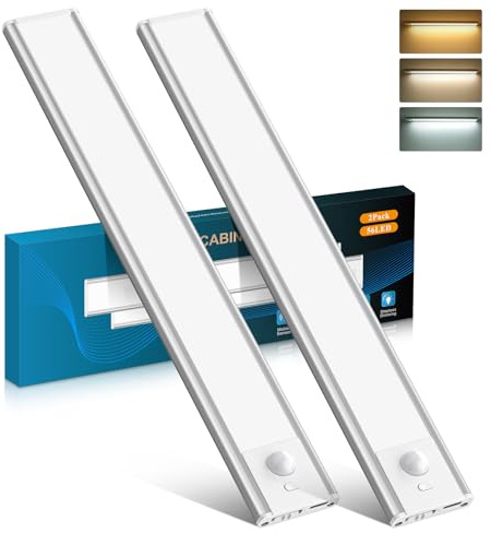 Luce sotto il mobile Luci da cucina con sensore di movimento 30CM, 56LEDs Type-C 2200mAh Ricaricabile, 3 temperature di colore 10%-100% Dimmerabile Luce da mobile per cucina, camera da letto, 2 pezzi