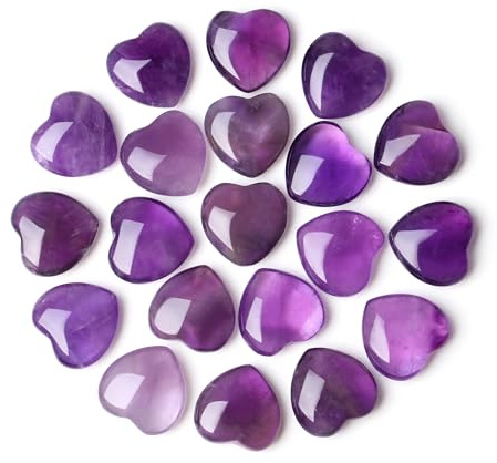 QINJIEJIE 20 Stück Amethyst Herz Edelsteine Heilung Kristall Set Natürliche Steine Liebe Herz Stein Reiki Kristalle für Meditation 0,6 Zoll