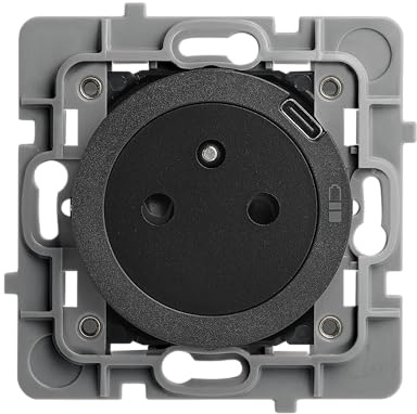 DEBFLEX - Casual Evo - Prise Électrique 2P+T avec Prise USB-C - Prise Murale 16A Avec Puits Affleurant - Plastique - Installation Encastrée - Noire - 76 x 76 x 39 mm