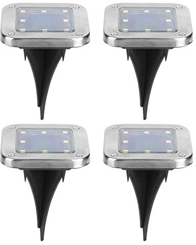Wifehelper Solar-Bodenleuchten, 8 LEDs, für den Außenbereich, Weg, Garten, Dekoration, Warmweißes Licht, Edelstahl und ABS-Material, Geeignet für Parks, Gärten, Innenhöfe
