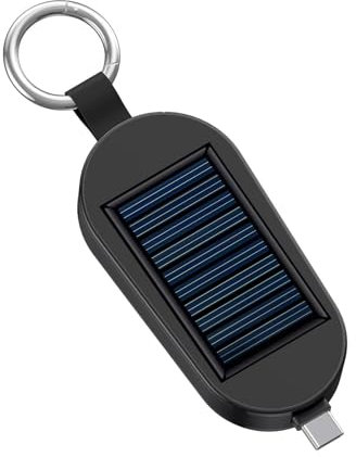 Solar Keyring Mobile Phone Charger, Solar Powering Bank Keyring, 3000 mAh Portable SolarPower Bank, Type C Charger Pendent, Phone Tablet Key Chain Charger Type C for Travel Outdoor Camping, Black