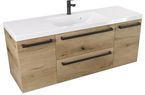 Furni Loft-Waschbeckenunterschrank 120 D ATH DC - Mattes Holz - Schwarzer Mattgriff
