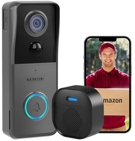 MKEOLGE Doorbell Camera Wireless with Included Ring Chime, Smart Video Doorbell for Home Security, AI Human Detection, Two Way Audio, 2K HD, Cloud Storage, Night Vision, Battery Powered, 2.4G WiFi.