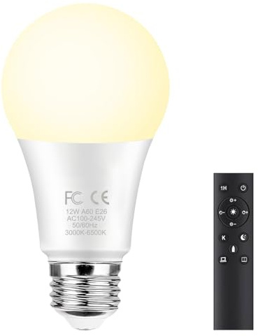 GRV 12W A60 Smart Glühbirne mit einer 2.4GHz Fernbedienung,Farbwechsel Led Glühbirne, dimmbare 2700-6500K,100W Glühlampe äquivalent,1000LM,E27 Basis, Home Decor,1 Fernbedienung und 1Glühbirne