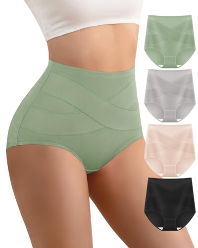 YDQ Womens High Waisted Cotton Underwear 4 Pack Tummy Control Panties Ladies Post Partum Compression Postpartum Multicolor M