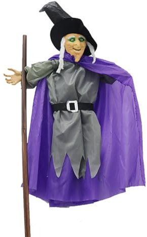 Fliegende Hexe | Halloween-Besen-Dekoration 70 cm gruselige fliegende Hexe auf Besen | stabile animierte schwebende Hexe für Hof, Garten, , Zaun, Rasen