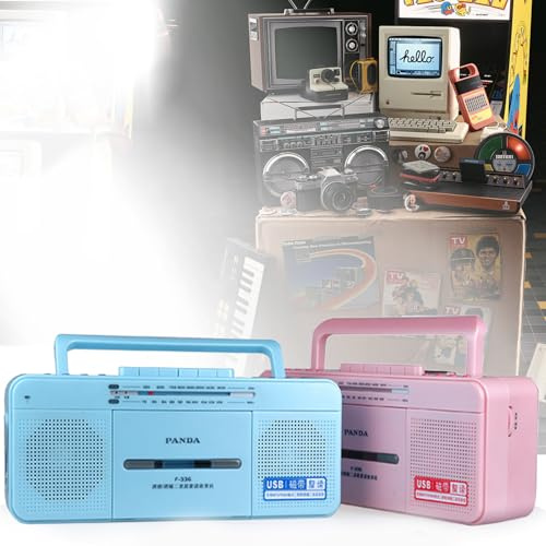 WaaYb Dual Speaker Cassette Player, FM/SW/WM Portable Retro Classic Recorder Radio, AM/FM Radio Cassette Recorder & Player, Supports USB/TF Card Playback, Tape Transcription Mp3 Format Files pink