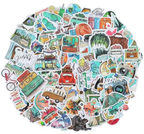 AOZUO 100 Stück Reiseaufkleber, Outdoor Reise Scrapbooking Aufkleber Travel Stickers Wasserfest Journaling Aufkleber für Koffer, Skateboard, Laptop, Gepäck, Graffiti, Teenager, Junge, Mädchen