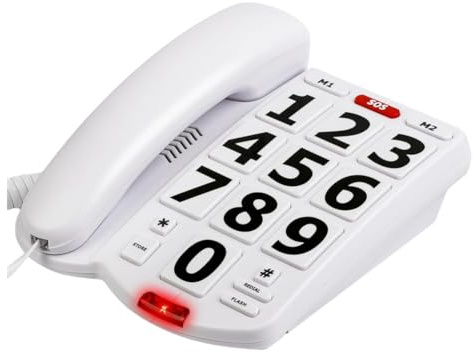 Huudngeje Teléfono de Botón Grande para Personas Mayores, Teléfono Fijo Residencial, Teléfono de Ayuda con una Tecla para Personas con Discapacidad Visual y Auditiva