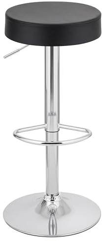 Baroni Home Sgabello Bar Girevole con Altezza Regolabile, Base Cromata con Poggiapiedi e Fondo Antigraffio, Sgabello Cucina, Ristorante, Penisola, Facile da Montare, 35x45x59-79 cm, Nero, 1 Pezzo
