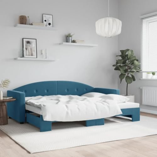 LAPOOH Tagesbett Ausziehbar Blau 80x200 cm Samt, Schlafsofa, Daybed, Bettsofa, Sofa Bed, Sofabett, Schlafcouch, Jugendbett, Bettgestell, Bettcouch - 3197293